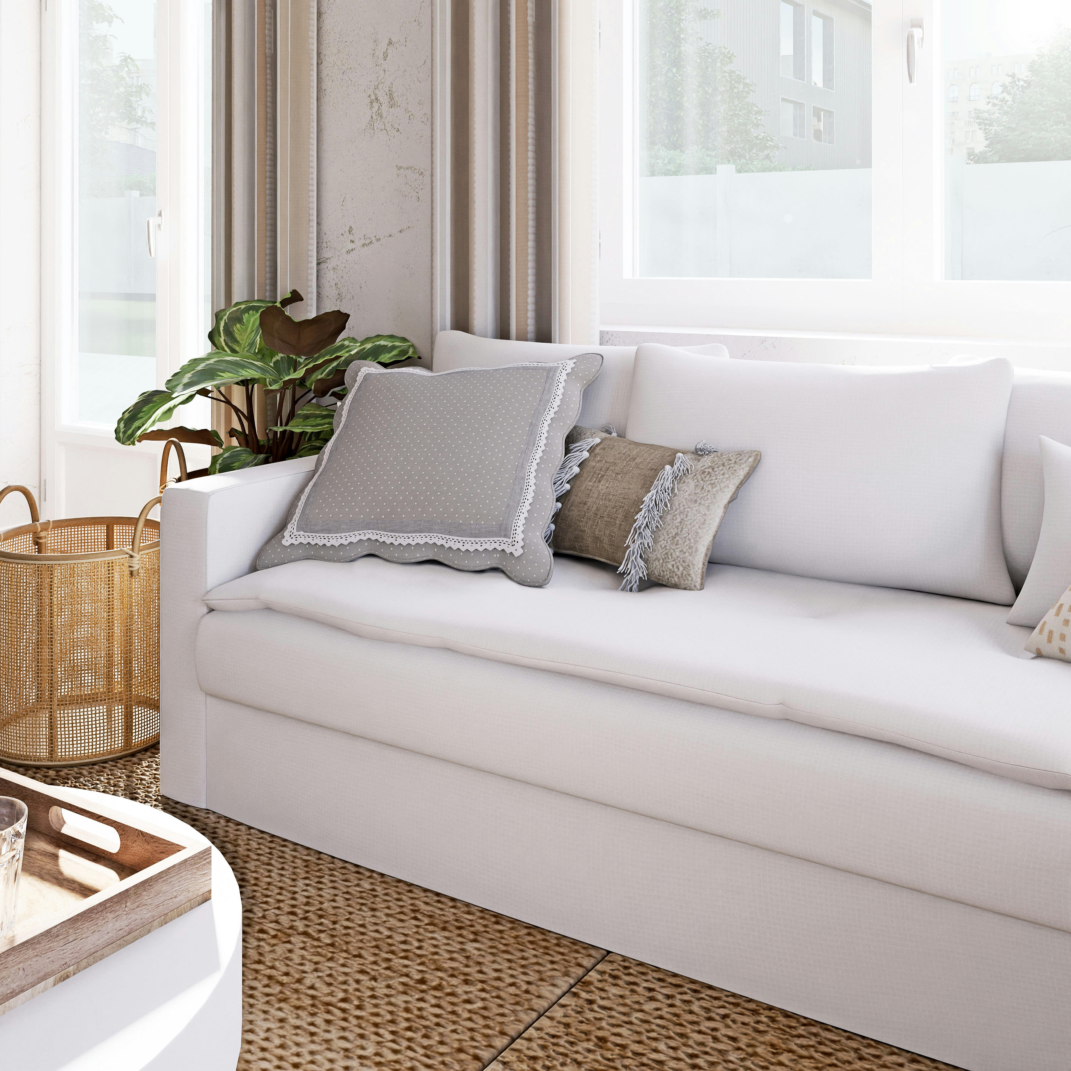 BERENICE - Coussin taupe motifs à pois imprimés 60x60