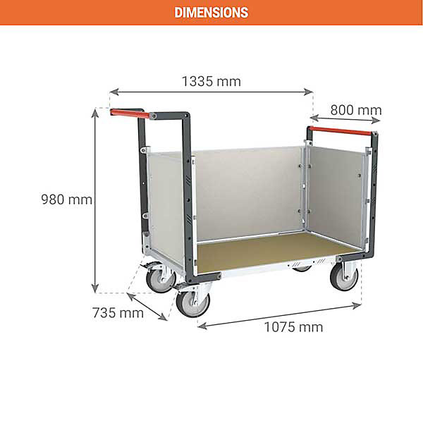 Chariot 3 côtés PVC - Plateau 1075x735mm - Charge max 500kg - 806724674