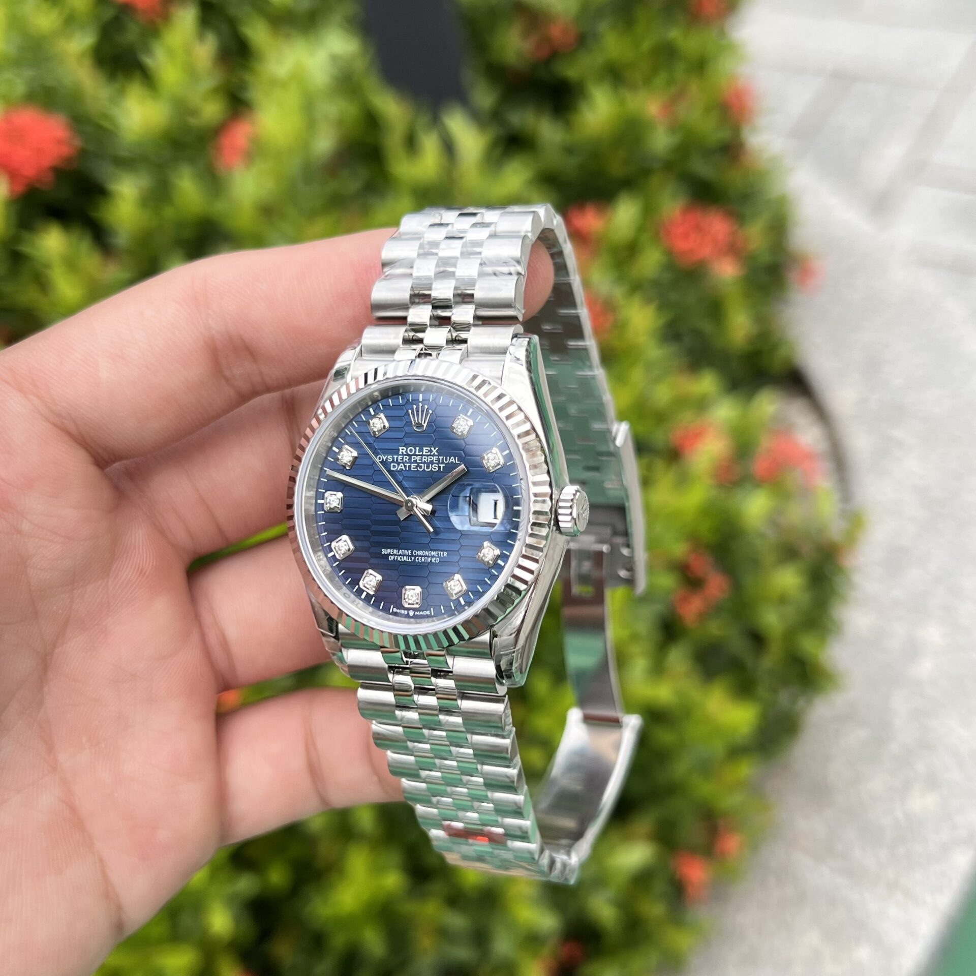 Rolex Datejust 126234 904L Steel Blue Dial CZ Diamonds 36mm Jub Super Clone
