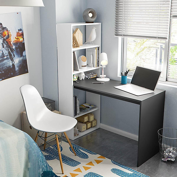 Bureau réversible en mélaminé coloris blanc artik gris anthracite - Hauteur 144 x Longueur 120 x Profondeur 53 cm