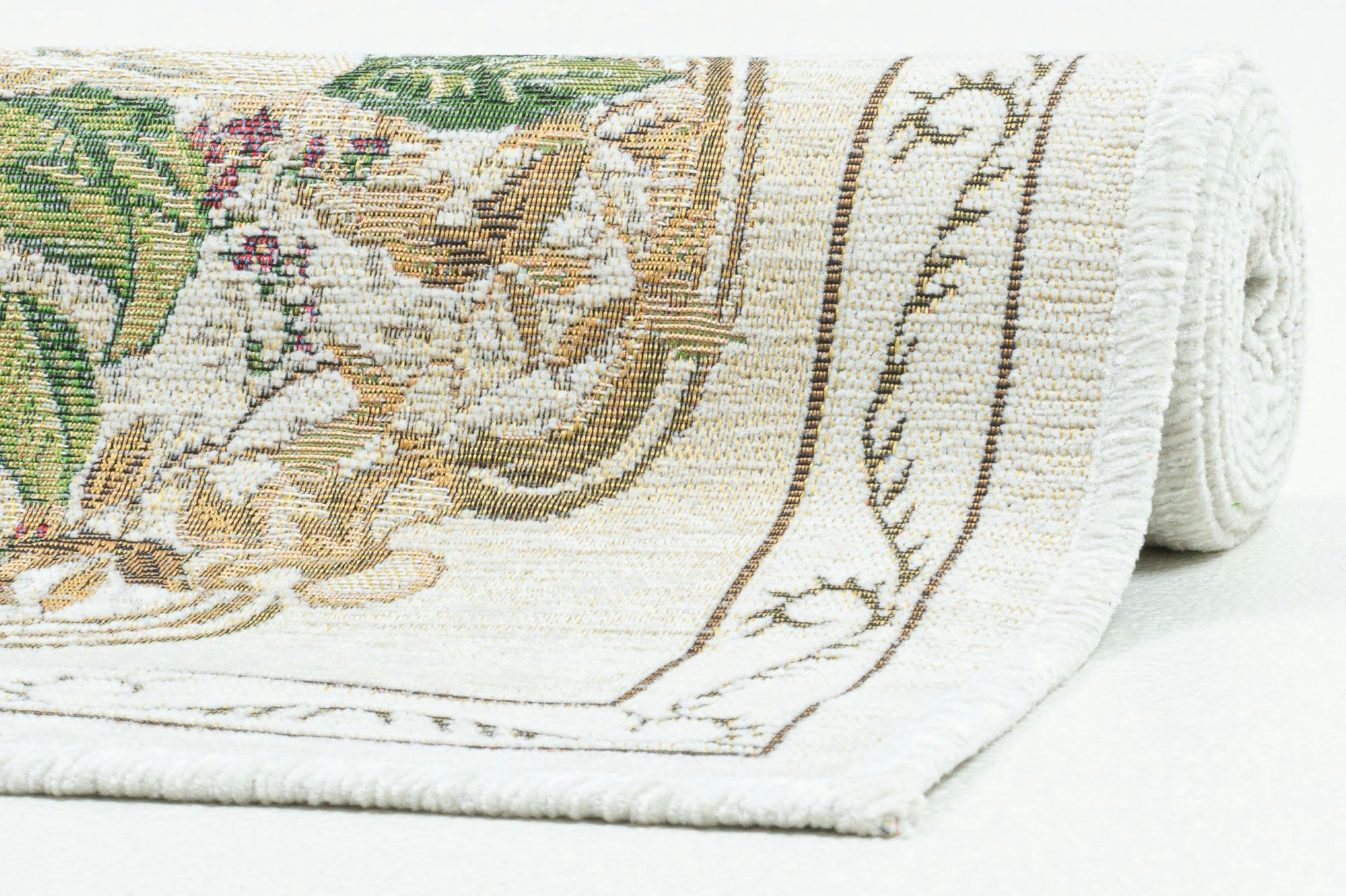 FLOMI - Tapis aubusson floral tissé plat - beige 80x150 cm