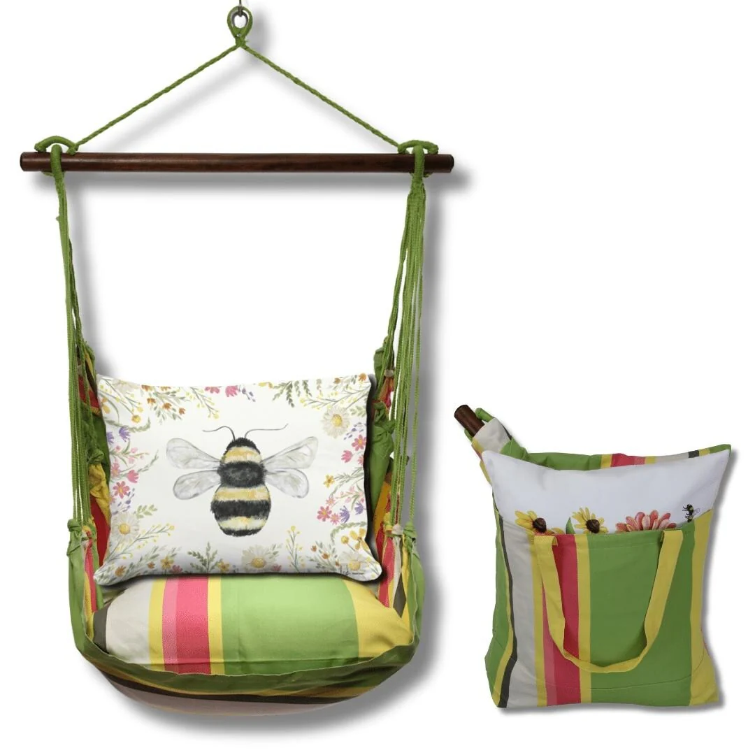 Magnolia Casual Swing Set 4 piece - Fresh Lime Stripe w/ Floral Bee