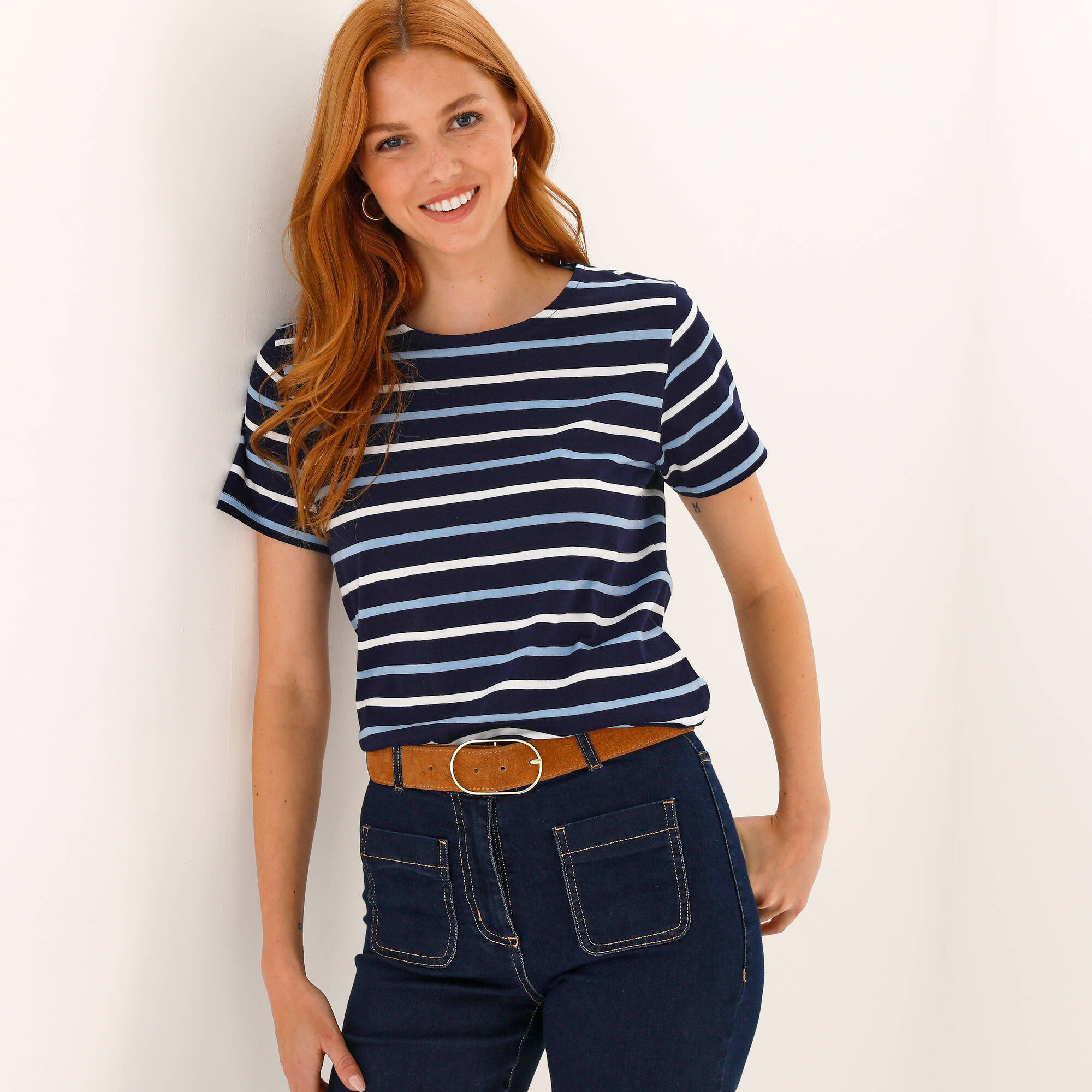 T-shirt rayé manches courtes, maille jersey