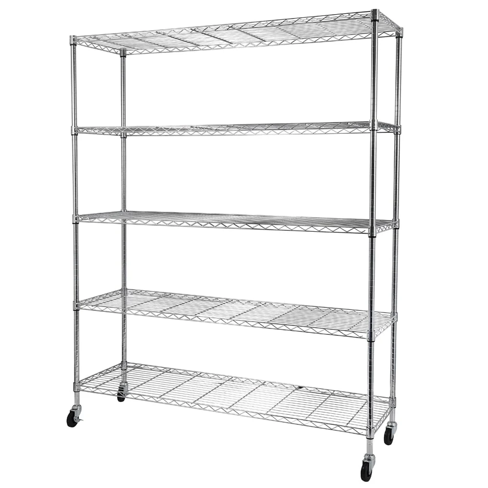 5-Tier Adjustable Metal Storage Rack,Heavy Duty Storage Shelving,Silver