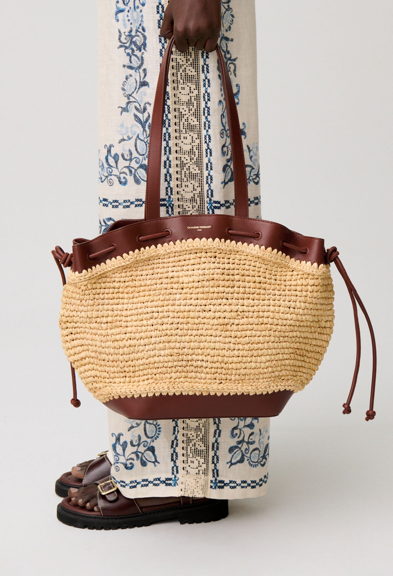 Panier raphia cuir
