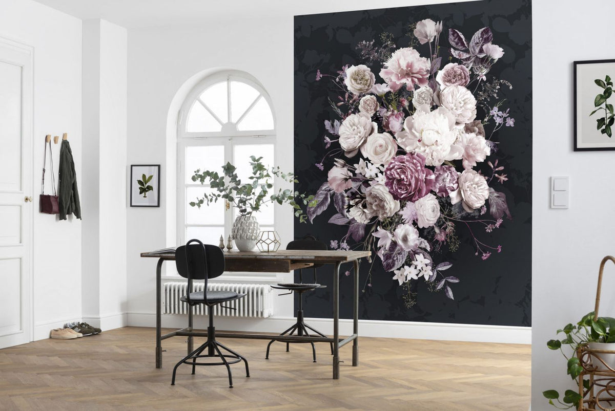 Komar fotobehang bloemen roze en zwart - 200 x 250 cm - 611620