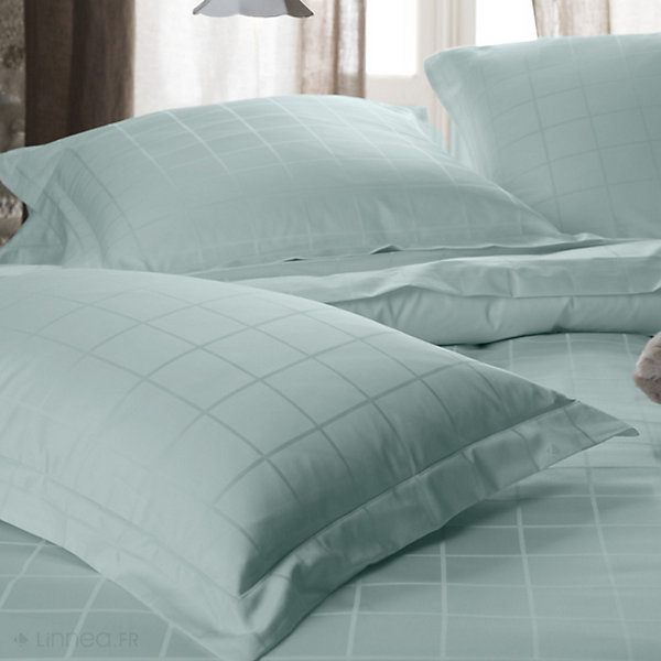 Drap housse CONCERTO satin de coton 160x200 cm bonnet 35 cm uni vert Lichen
