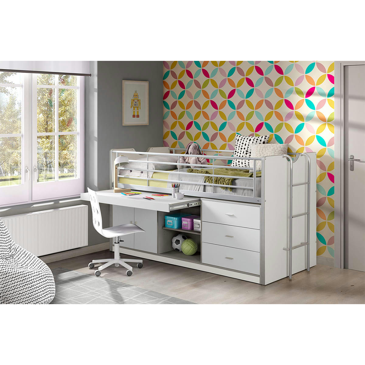 BONNY - Lit combiné 95 90x200 sommier inclus blanc
