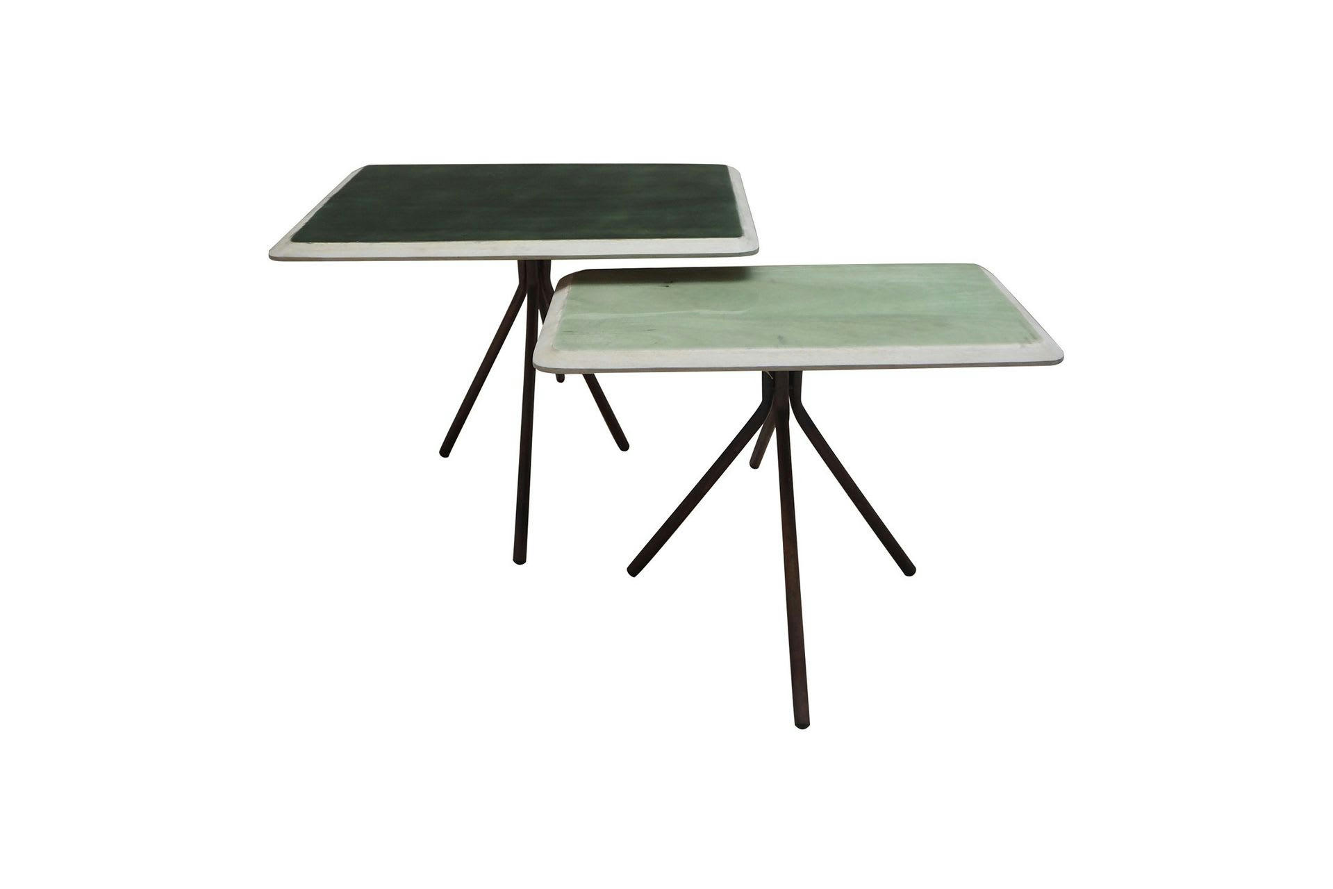 REVERIE - Set de 2 tables basses en bois laqué vert