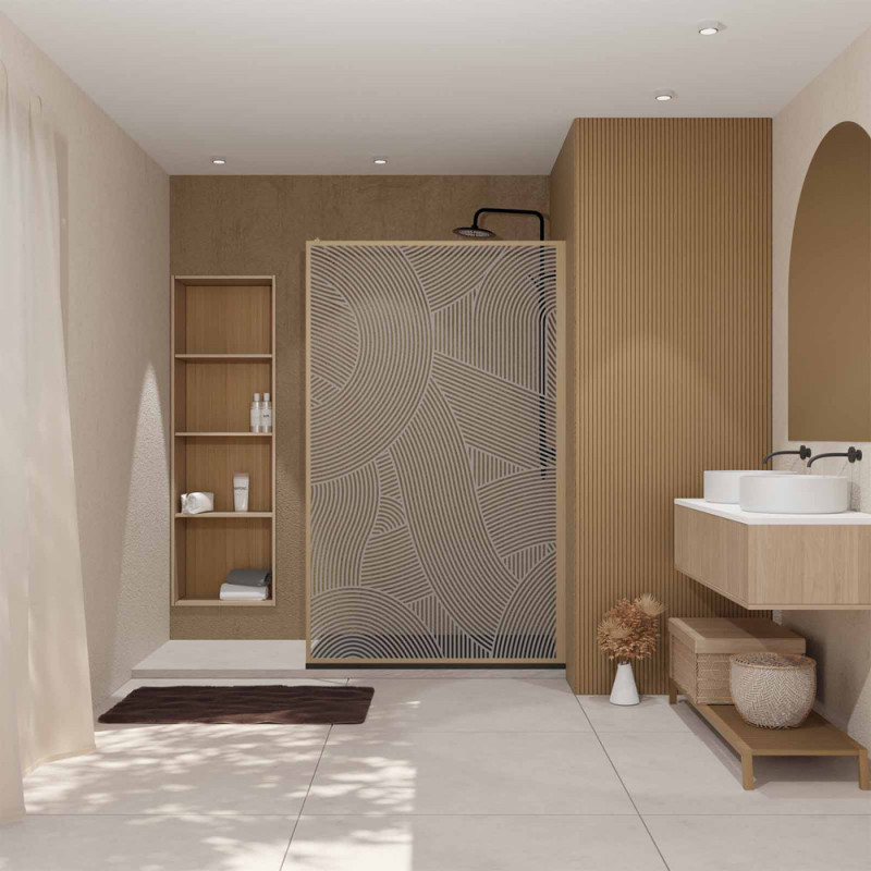 Paroi de douche Japandi sérigraphie courbe bois 120 x 200 cm AURLANE