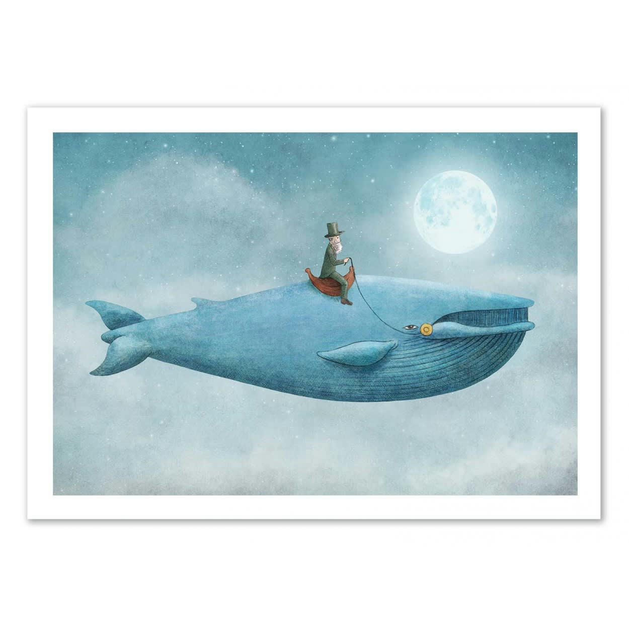 TERRY FAN - WHALE RIDER - Affiche d'art avec Cadre bois noir - 30 x 40 cm