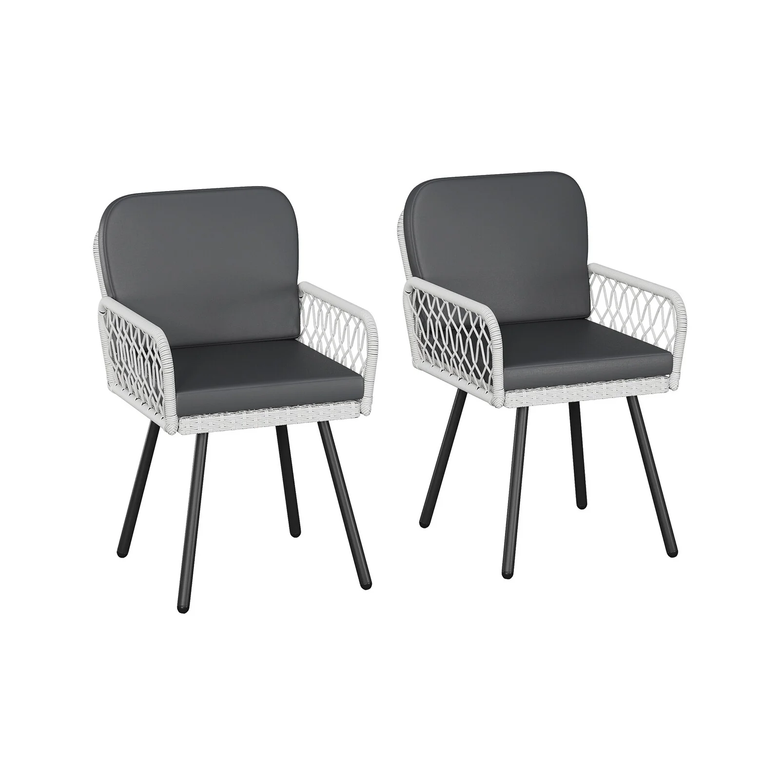 Patio Dining Chairs Set of 4 with Black Metal Frame & White Hand