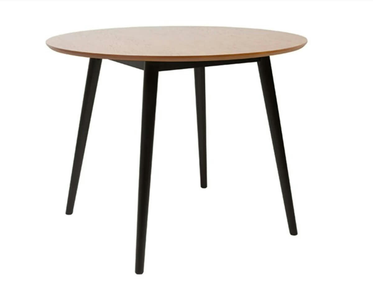 KEILA - Table à manger ronde  effet chêne et pieds noirs 100cm bois et noir