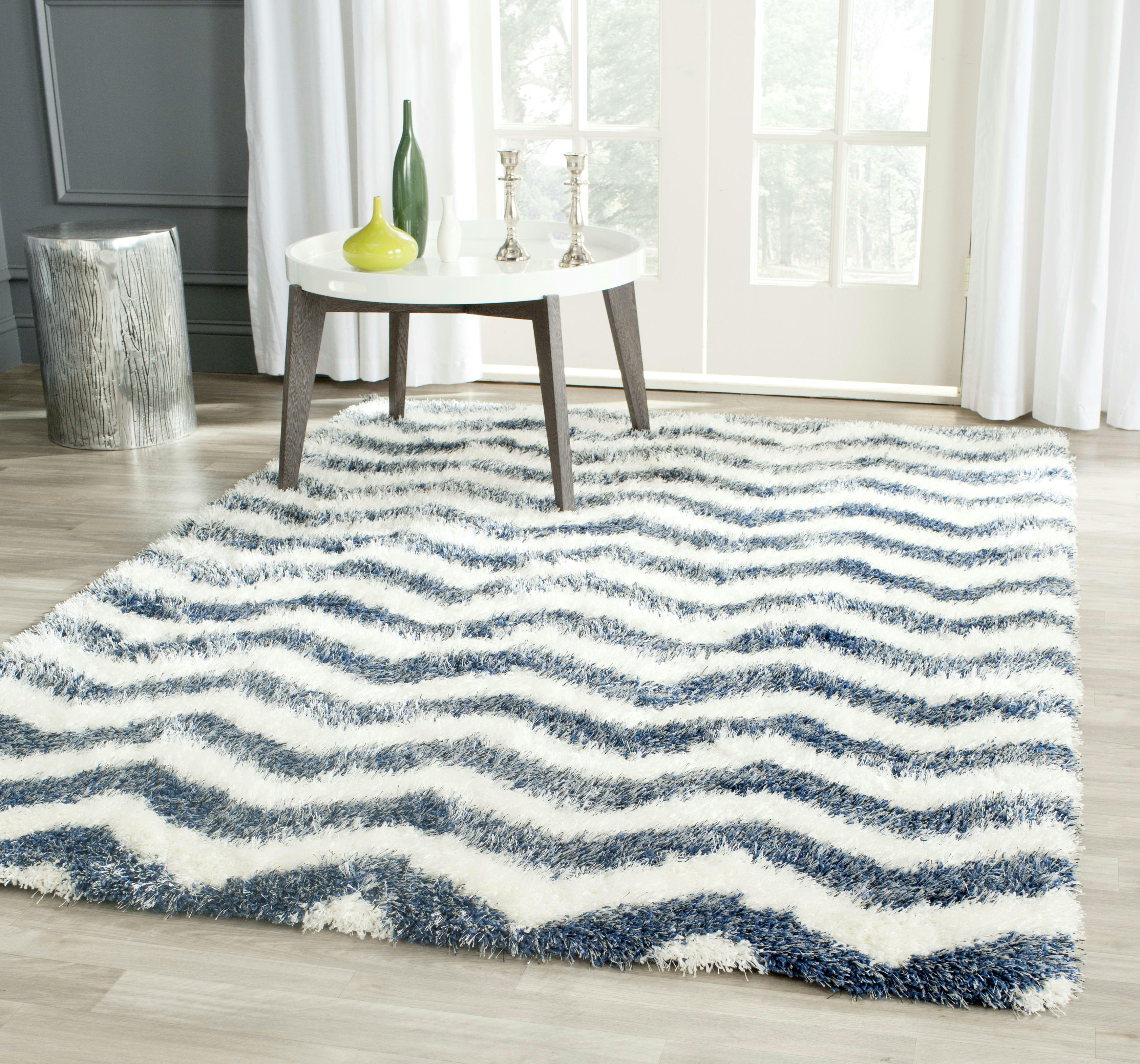 MONTREAL SHAG - Tapis de salon interieur en  ivoire & bleu, 91 x 152 cm