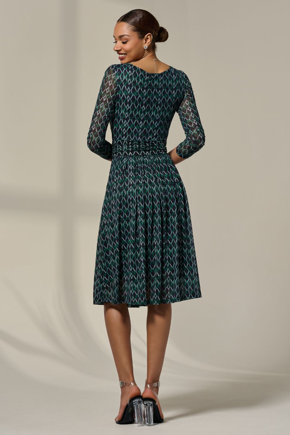 Jolie Moi 3/4 Sleeve Printed Mesh Dress