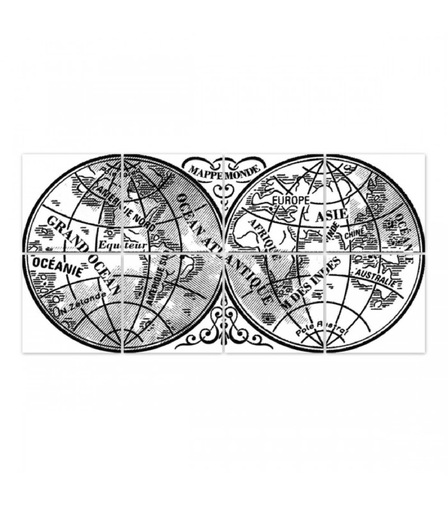 MAPPEMONDE - Set 8 stickers pour carrelage noirs et transparents