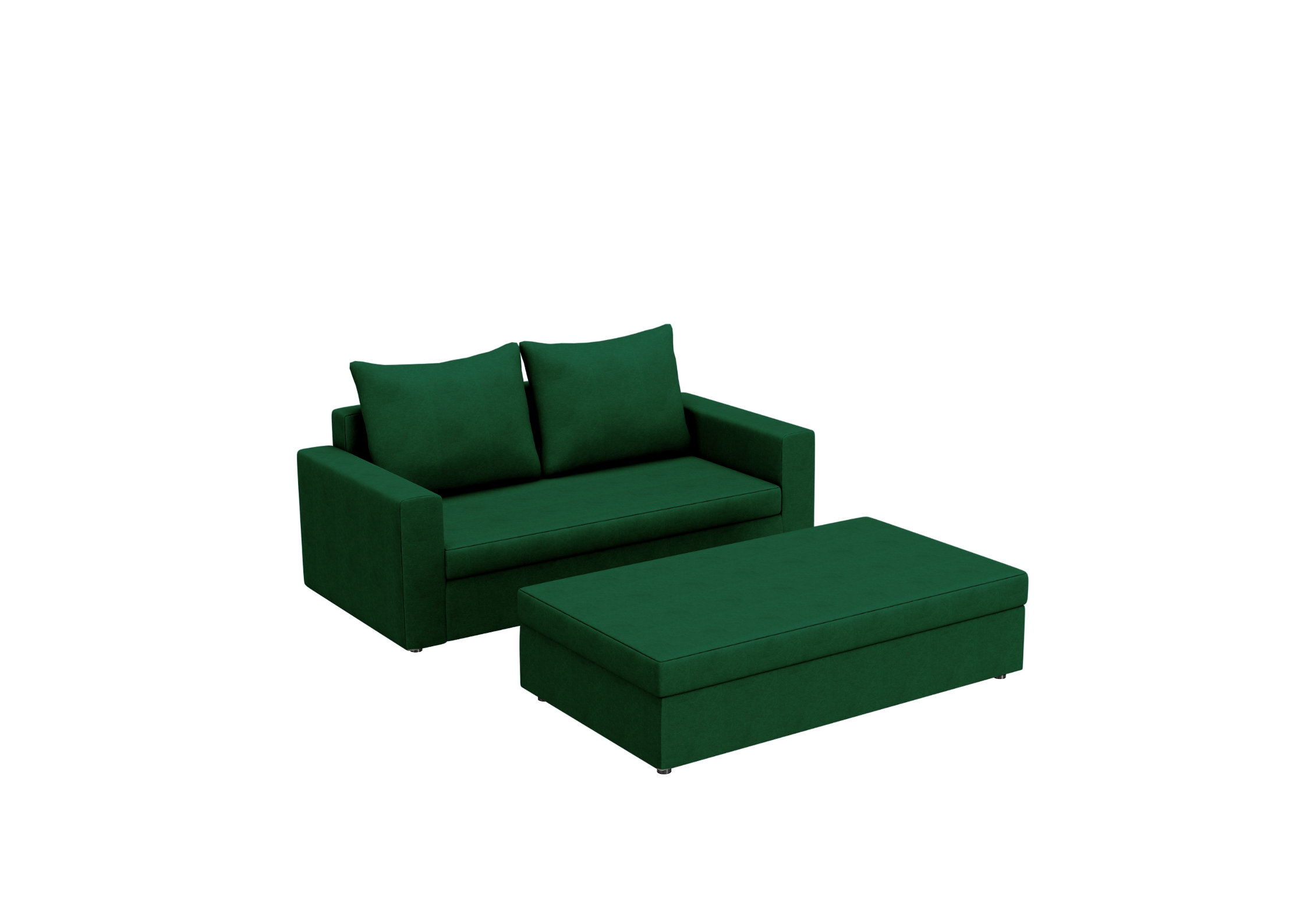 Sofa Rozkładana Dwuosobowa Pojemnik ARLO 2 ST Pufą Zielona z Funkcją Spania