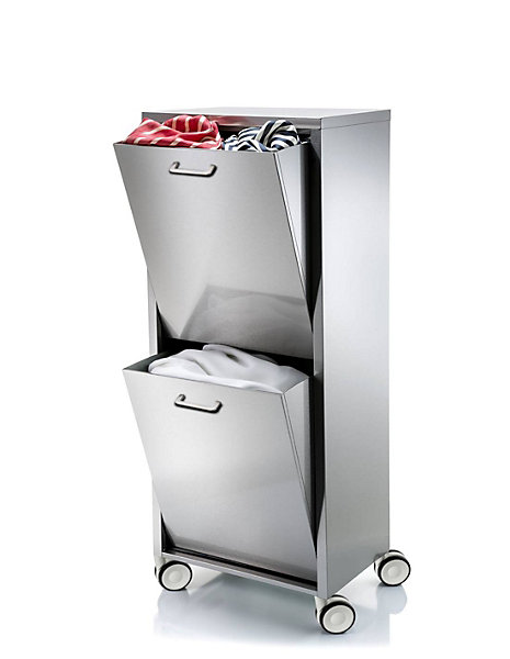 Panier à linge TANGO inox 2 compartiments basculants 70 L sur roulettes