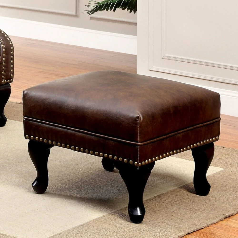 Leatherette Ottoman in Rustic Brown