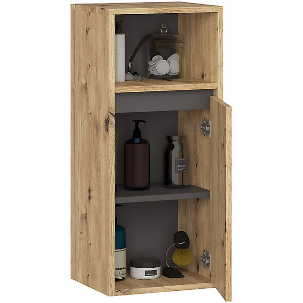 Armoire salle de bains VAMI suspendu Chêne Artisan 35 cm 1 porte façade Gris Graphite 3 étagères 35x30x80 cm