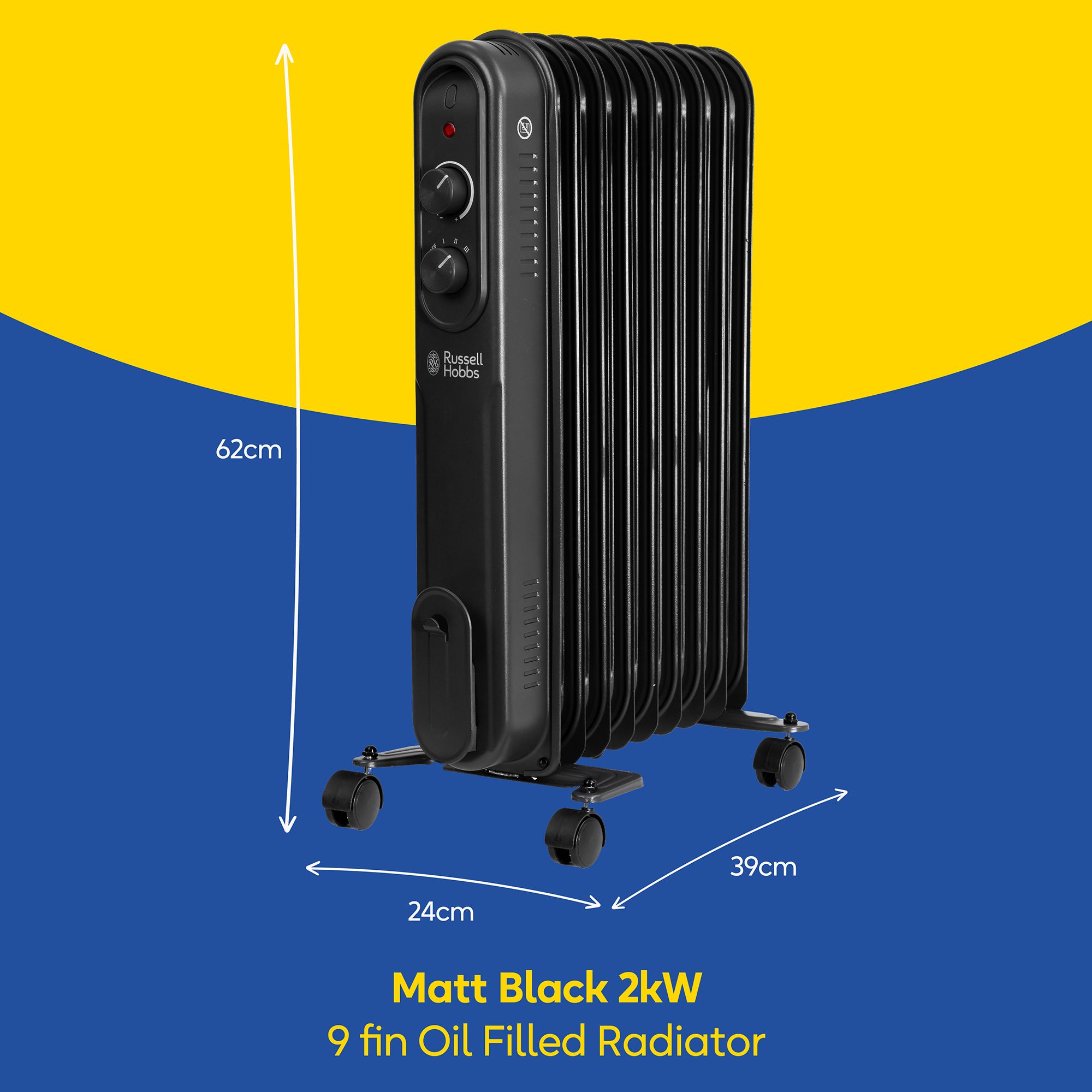Russell Hobbs 2000W Electric Heater 9 fin Oil Filled Radiator RHOFR9004