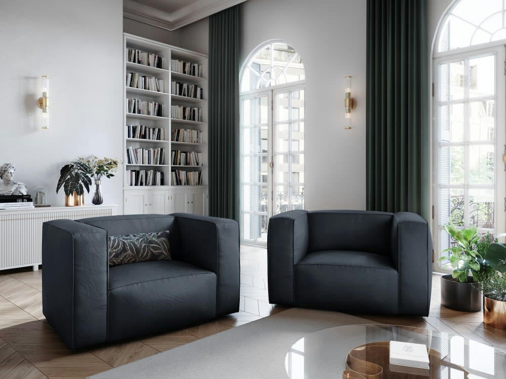 MUSE - Fauteuil 1 place XL en cuir bleu