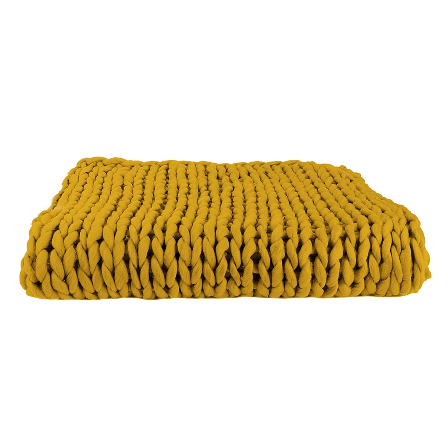 CHUNKY - Plaid grosse maille en acrylique 150x120 cm jaune