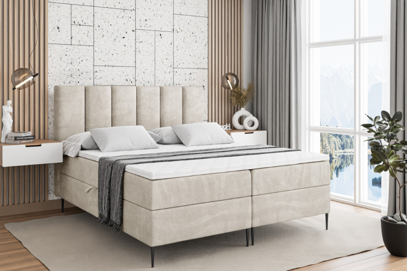 Łóżko kontynentalne z pojemnikiem, materacem i nóżkami BOXI1-FC 120x200 cm