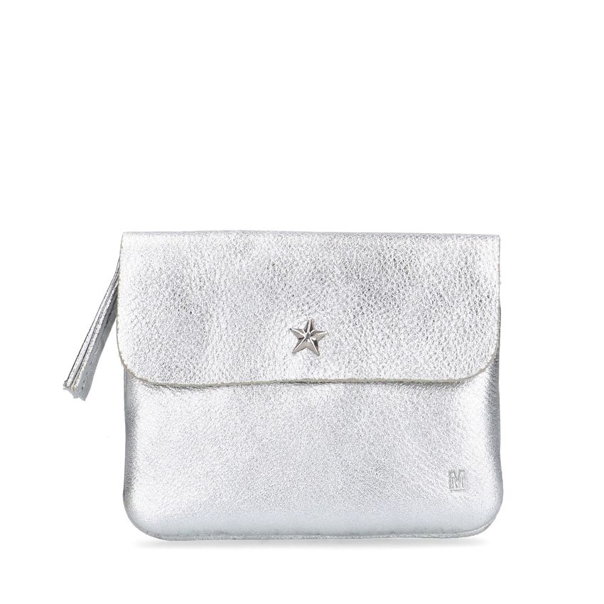 Manfield Zilverkleurige leren portemonnee