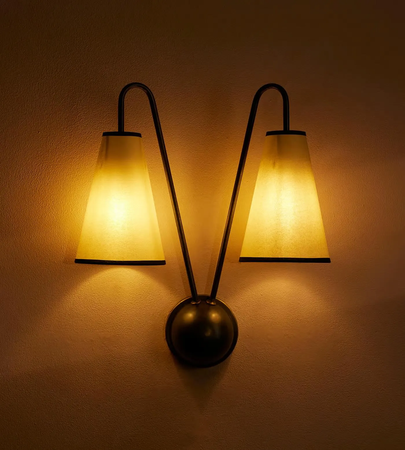 Blackened Double Shade Wall Sconce - Fabric Shade Wall Lamp Brass Wall Sconce - Modern Farmhouse Wall Light Country Lighting