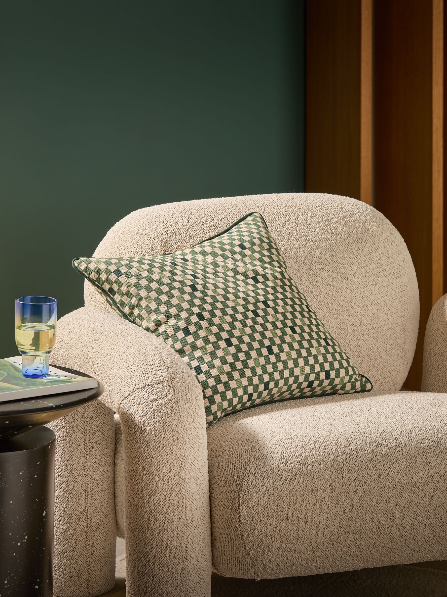 Desi Geo Check Cushion in Green