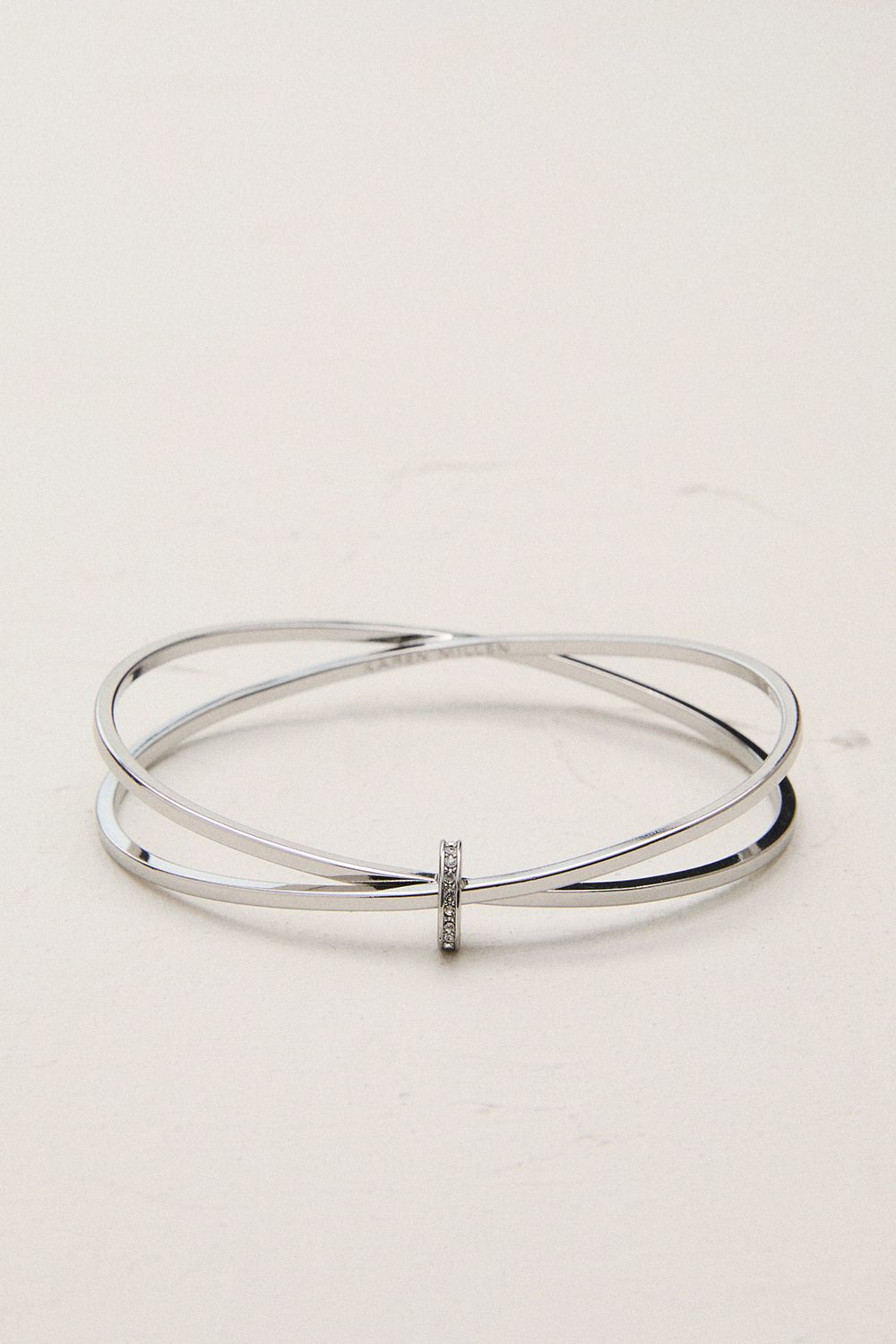 KarenMillen Silver Tone Oval Pavé Chain Bangle