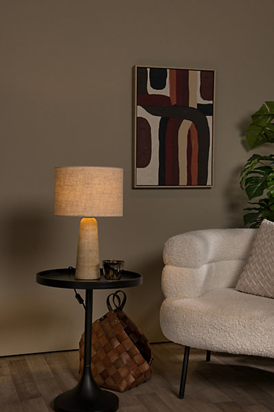 Lampe à poser avec pied travertin et abat-jour lin beige taupe, IP20 E27 40W H.47,5 cm, Lucide Nimue