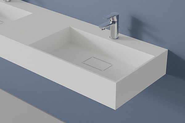 Double vasque murale 153x45x15cm en fonte minérale - blanc mat - TWG231