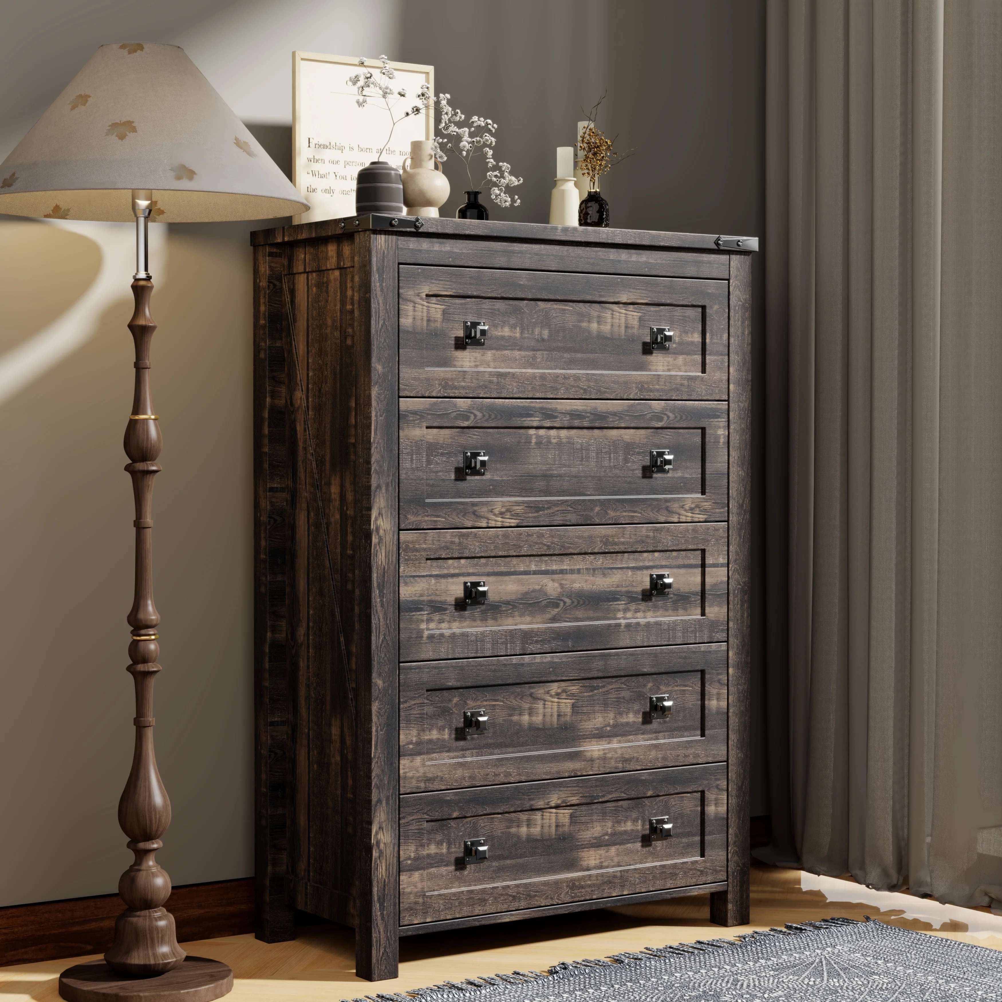 48 Tall Farmhouse 5 Drawer Wood Dresser, Chest of Drawers for Bedroom