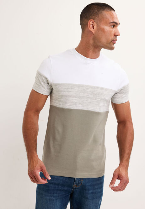 Mens Sage Colour Block Cotton T-Shirt