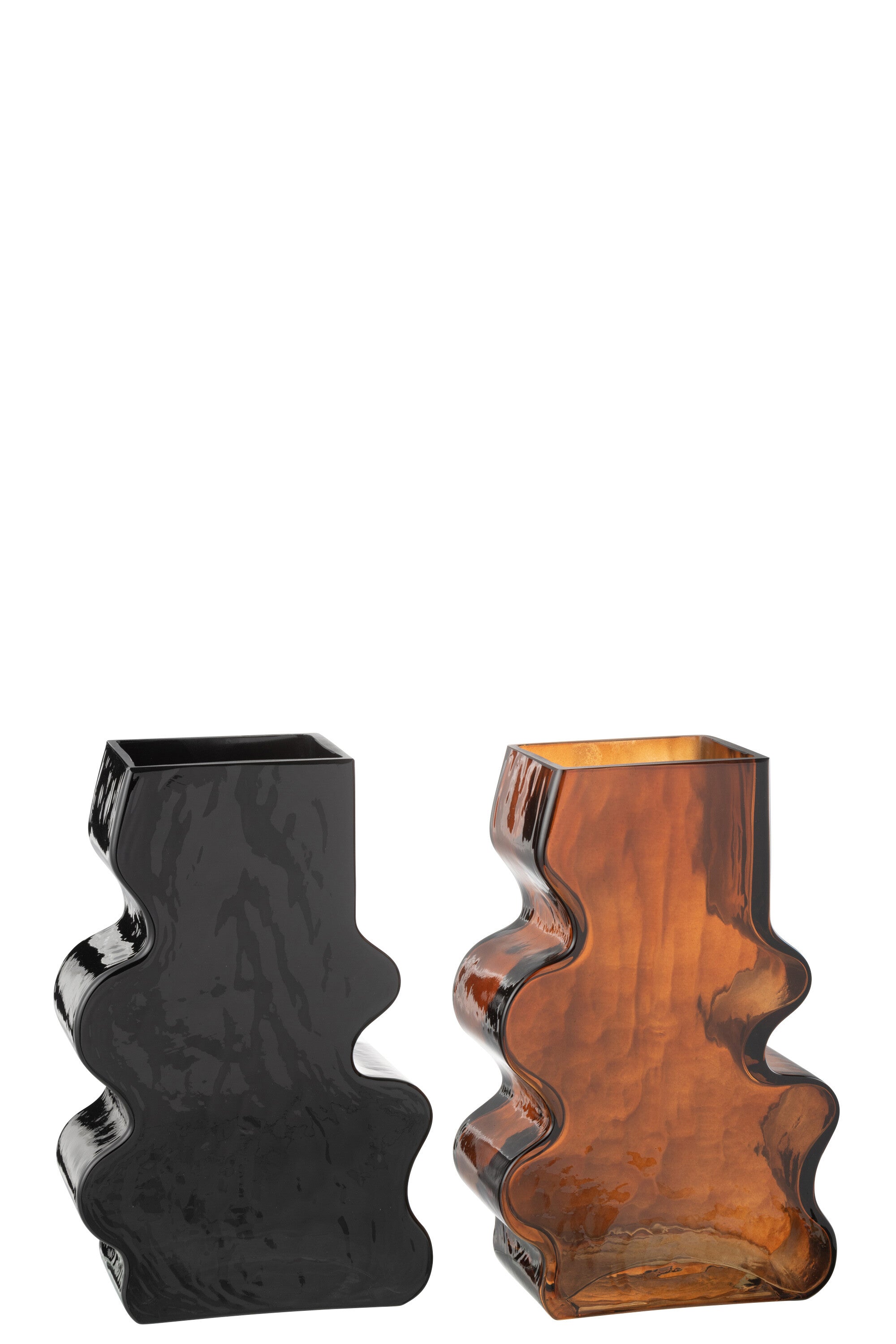 J-Line vaas Grillig - glas - camel/donkerbruin - large - 2 stuks