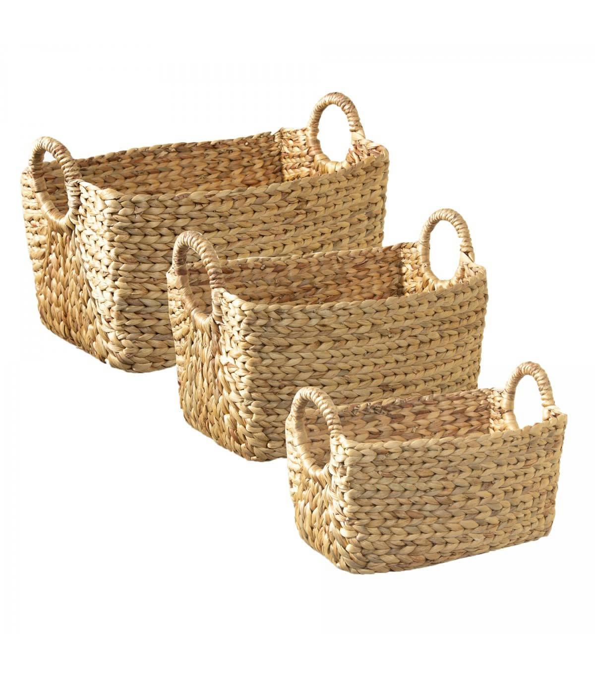 - Lot de 3 Paniers en Jacinthe d'eau avec poignées - Marron