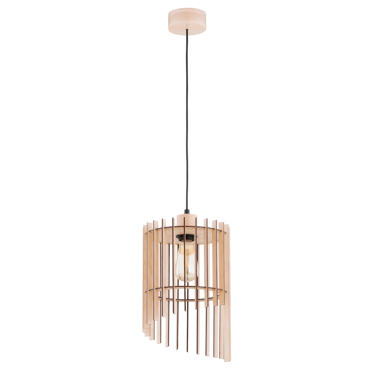 Lampa wisząca jasne drewno-czarna SOLANA 1xE27x15W Alfa