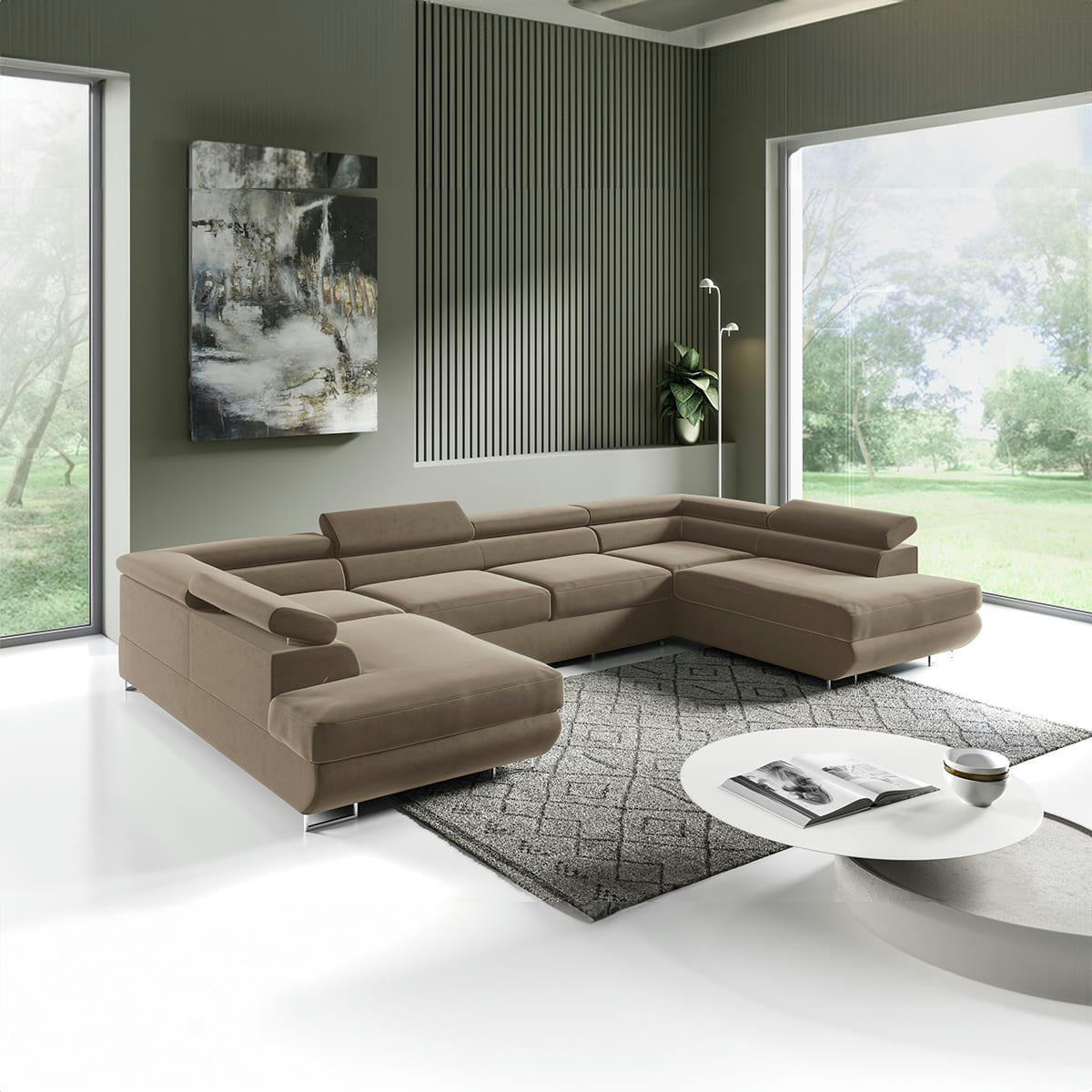 - Canapé en u 5 places convertible marron