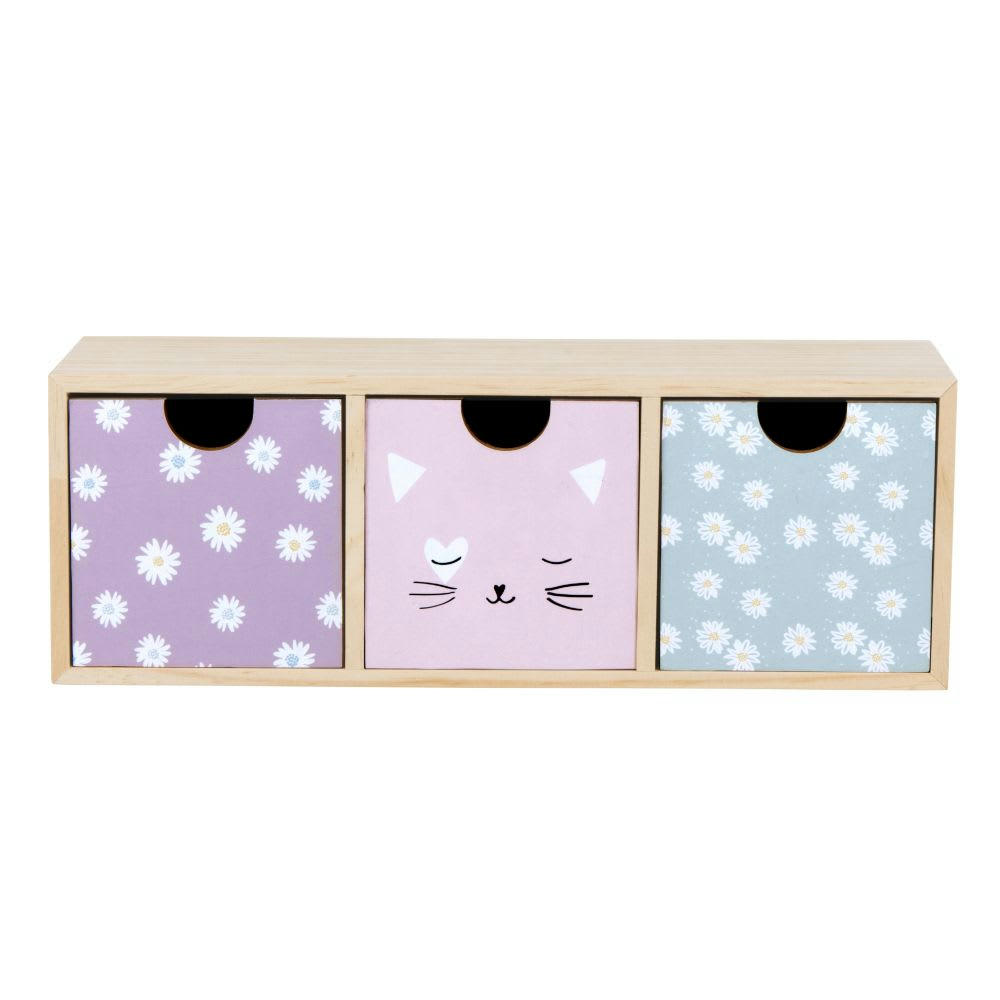 - Rangement de bureau beige 3 tiroirs rose poudré, violet et vert clair