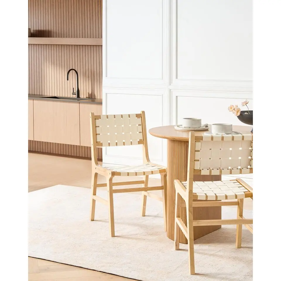 HUMBLE - Eetkamerstoel set van 2 - Lichtbruin/Beige - Rubberhout