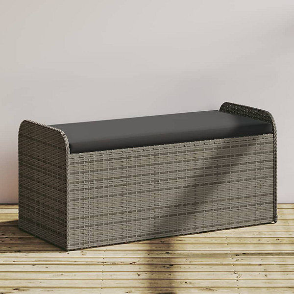 Banc de rangement avec coussin gris 115x51x52 cm résine tressée vidaXL