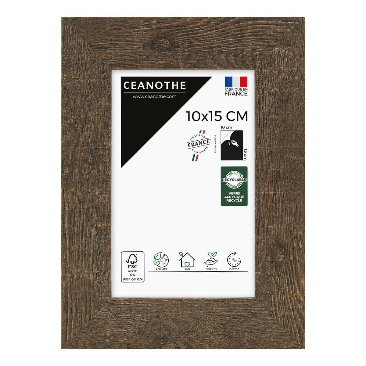 FAUVE - Cadre photo effet bois 10x15 cm résine recyclée