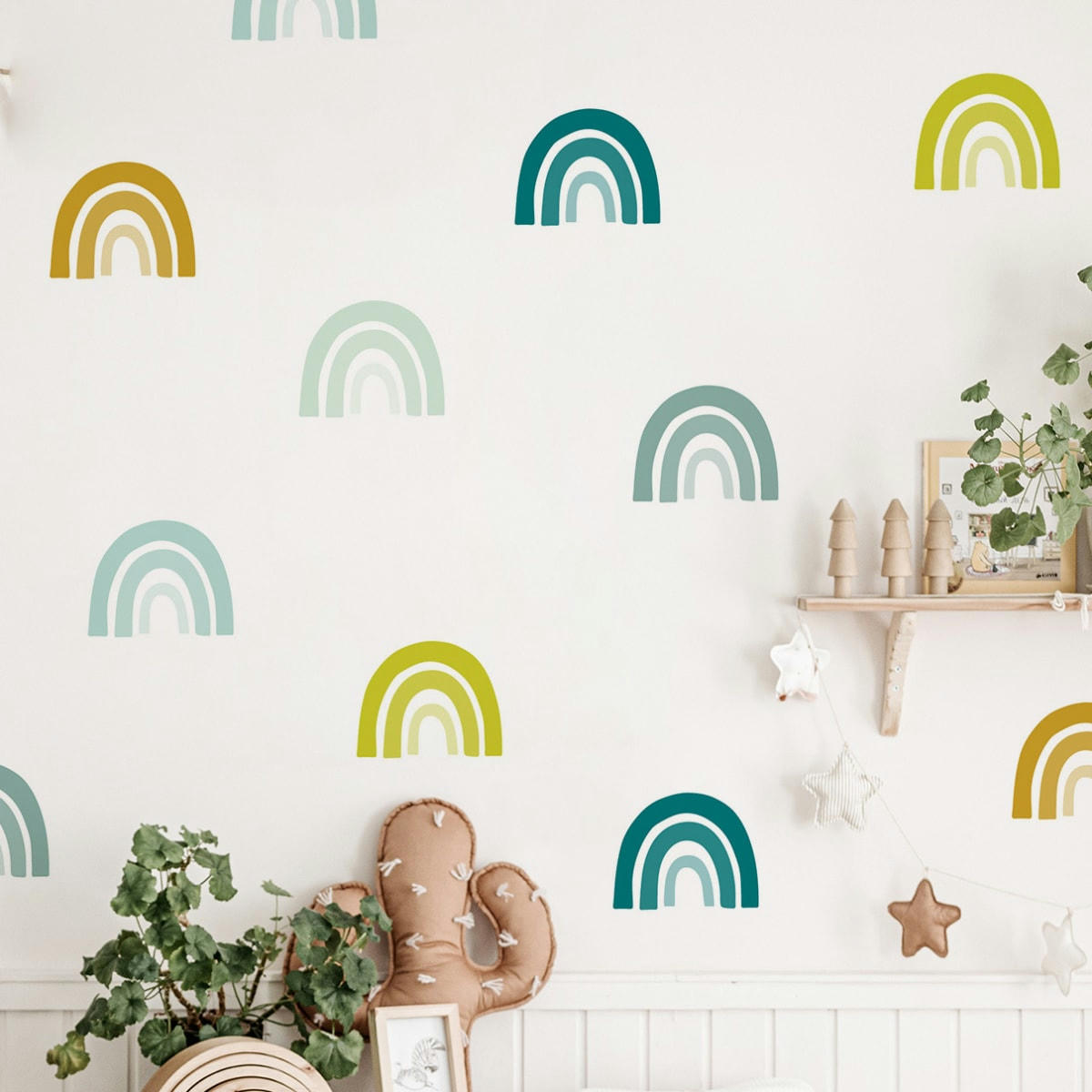 RAINBOWS2 - Stickers mureaux en vinyle arcs en ciel vert et moutarde