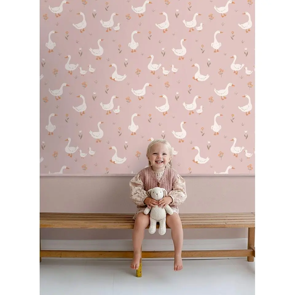 ESTAhome behang schattige ganzen roze - 50 x 900 cm