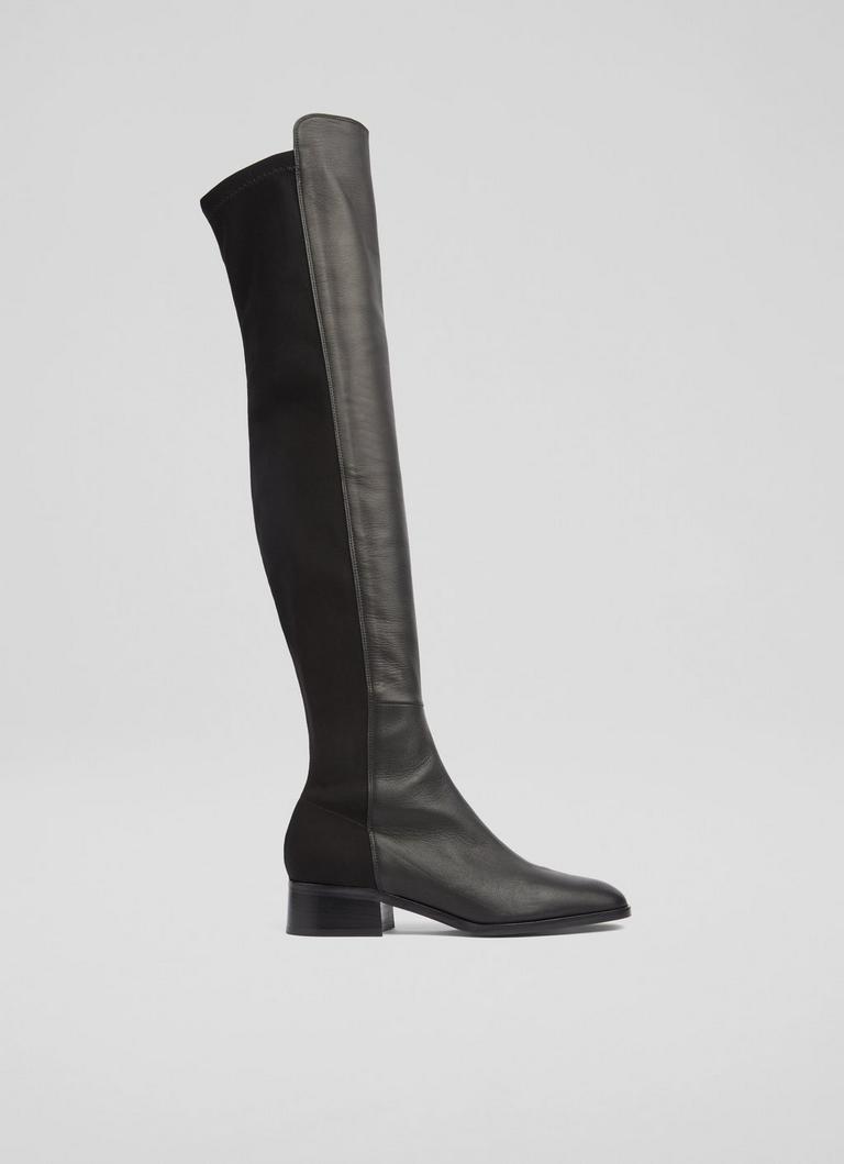 Dukely Black Half And Half Stretch Over The Knee Boot
