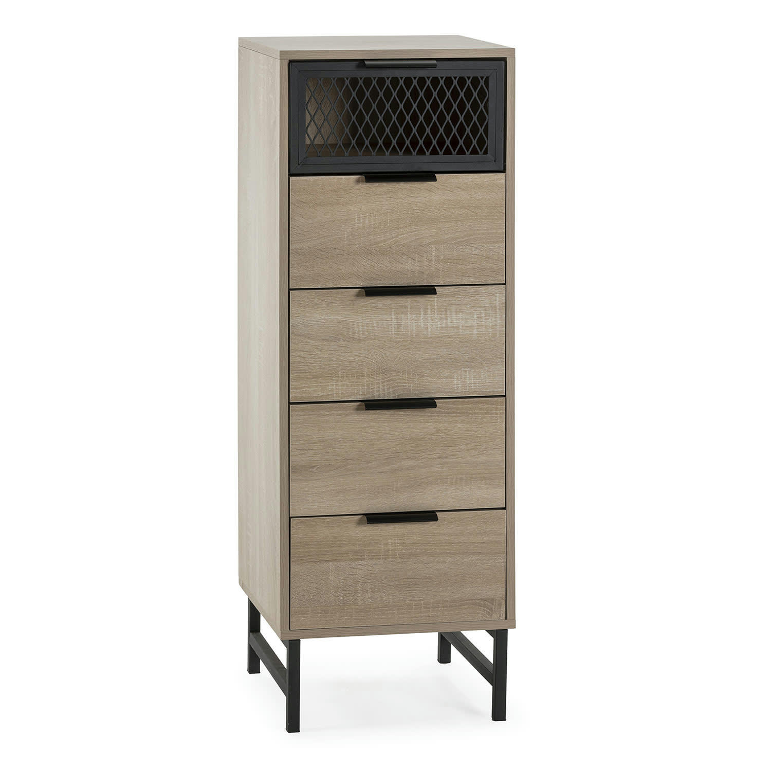 HERA - Commode haute 4 tiroirs 1 porte coloris bois