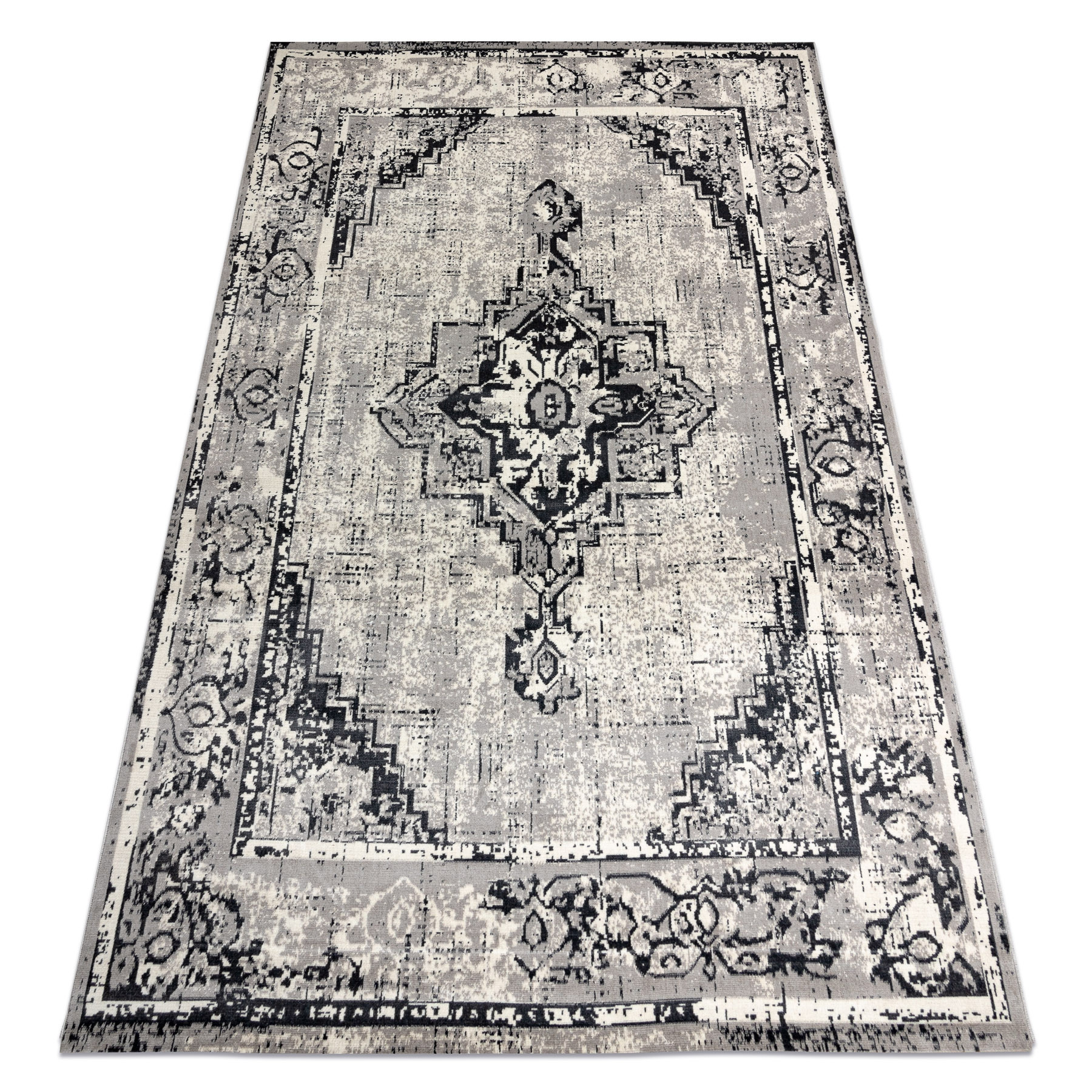 Dywan Vintage Ramka rozeta przecierany 22235556 szary / czarny 120x170 cm