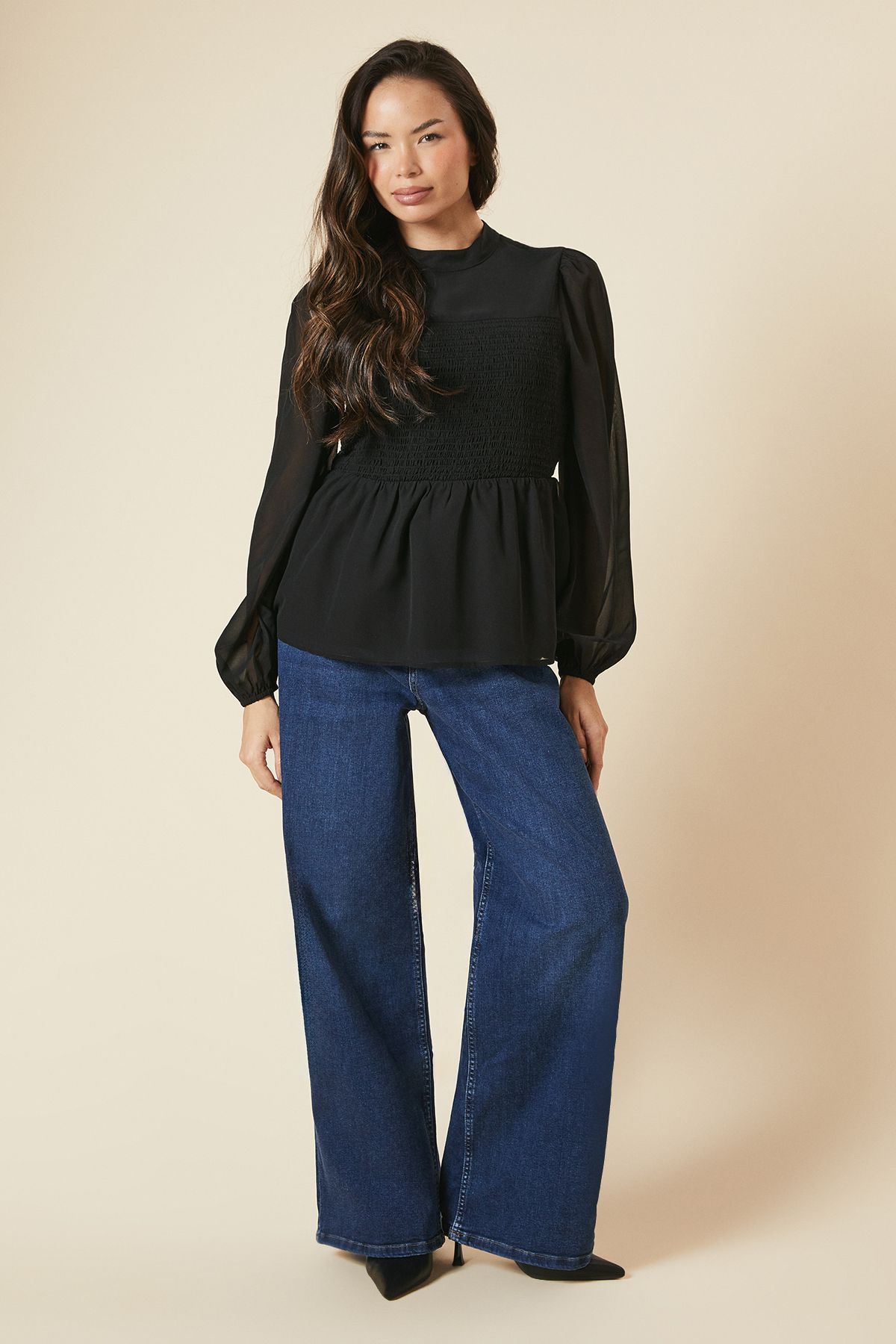 Dorothy Perkins Shirred Front And Back Long Sleeve Blouse
